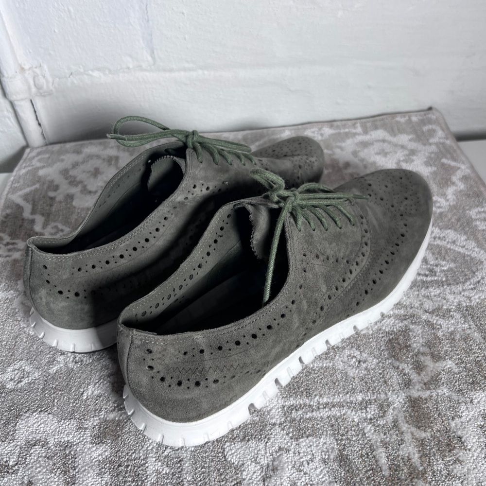 Cole Haan Green and White Oxford Derbys with Brogue Detailing